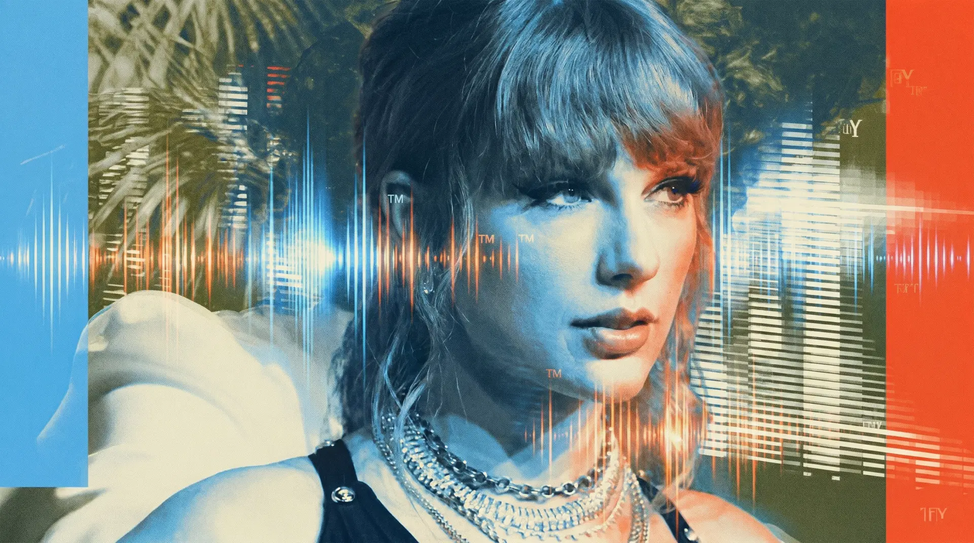Editorial illustration for Swift Trademarks Voice After AI Deepfakes Hit 30 Million Views